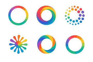 Obraz premium Abstract Rainbow Colored Circular Shapes with Pixelated Designs on Black Background Representing Digital Art and Technology Concepts