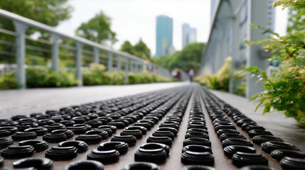 Fototapeta premium Close Up of a Ramp Surface Texture with Anti Slip Pattern No People Visible Showing Safety Engineering in Accessible City Design shallow depth defocused background ramp