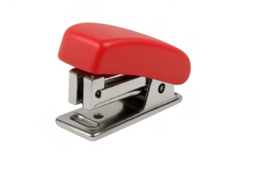 Red office stapler compact stationery tool isolated