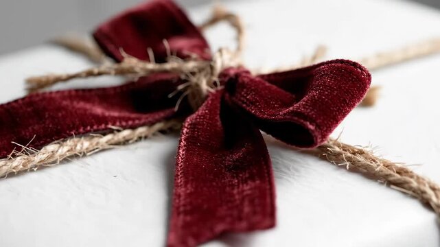 Elegant gift box tied with velvet ribbon and twine detail