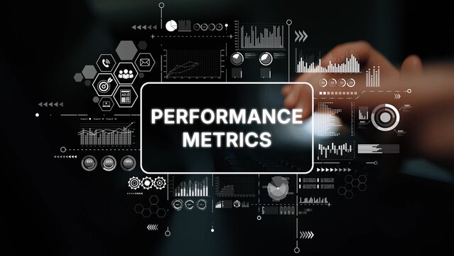 Performance Metrics Data Visualization with Graphs, Charts, and Icons for Business Analysis and Reporting. Asymptotic smart data analytic.