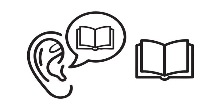Book in talk dialog bubble thin line icon, book festival concept. Vector graphics. Story textbook on speech bubble, reading sign on white background, style icon mobile or web desig