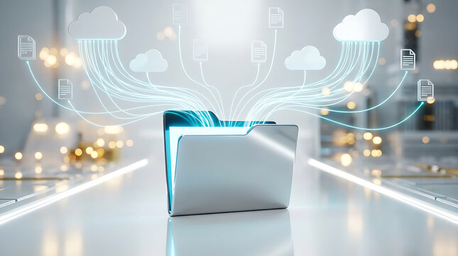 Cloud data storage with folders and document transfer connection - Powered by Adobe