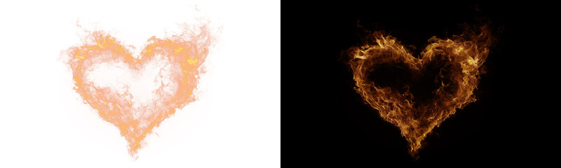 Flaming heart with bright orange flames symbolizing love, warmth and emotions isolated on transparent background PNG. © Ihor Nemynushchyi