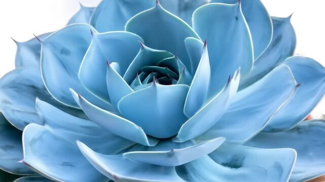 Aesthetic Floral Symmetry: Captivating Close-up of Blue Succulent Against White Background