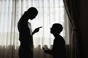Silhouette of Mother Disciplining Child at Home