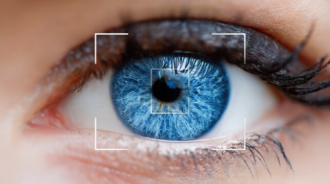 Closeup view of irisrecognition technology capturing detailed eye patterns for identity verification