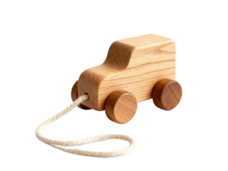 Simple Wooden Pull-Along Car Toy with wheels and a string. A classic and natural toy for toddlers and young children.
