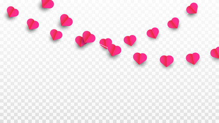 A garland of red hearts forms a seamless frame. A decoration for Valentine's Day, weddings, and Mother's Day. Vector on a transparent background. © Ihor Nemynushchyi