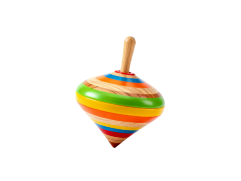 A Colorful Wooden Spinning Top. A classic and traditional children's toy for simple, timeless fun.