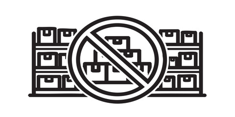 Warehouse of report boxes prohibited thin line icon, hoarding concept. Vector graphics. Keeping packages forbidden, security sign on white background, style icon mobile or web design