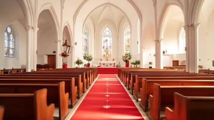 A Majestic Interior View of a Beautiful Church with Red Carpet and Elegant Design - Powered by Adobe
