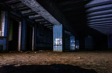 Dark and creepy dirty abandoned underground basement