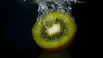 kiwi fruit with splash water on black background