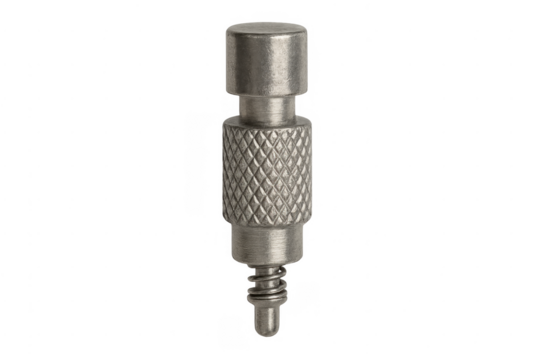 Metal spring loaded plunger pin detail on transparent background