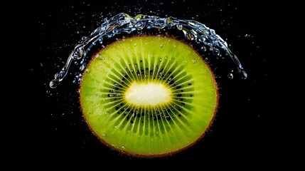kiwi with splash water on black background