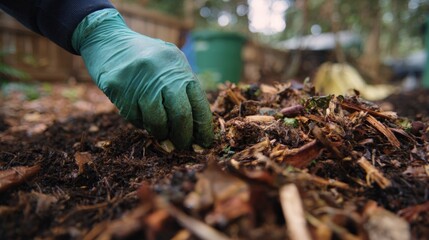 Fototapeta premium Closeup medium shot of bioenzymes being applied to a compost heap enhancing natural decomposition in a sustainable setting