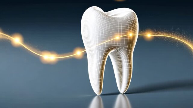 Digital transformation of tooth with glowing energy and dynamic light streaks