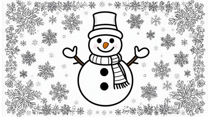 Christmas Snowman Coloring Design with Snowflake Patterns