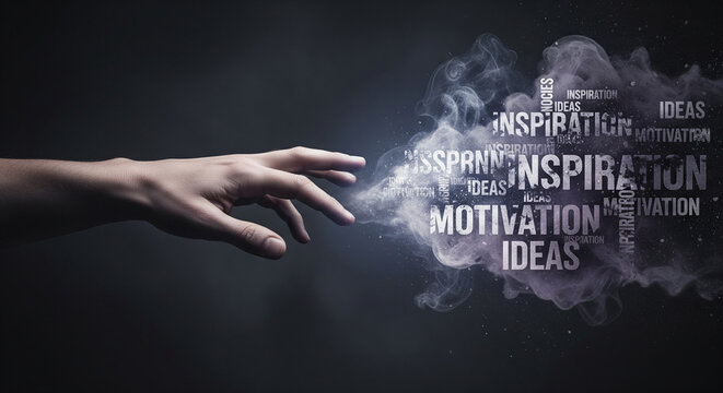 Reaching for Motivation: Hand Touching a Cloud of Inspiration
A conceptual and evocative image depicting a hand reaching across a dark