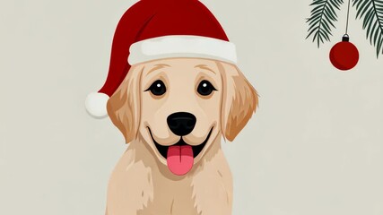 Playful puppy enjoying festive holiday season with santa hat