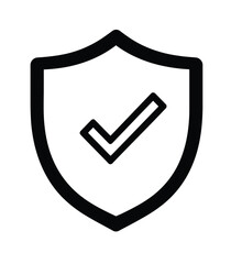 Black and white open shield icon with a checkmark symbol