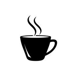 Black coffee cup with steam in minimalist style  