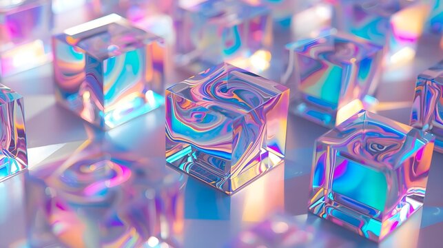 Experience the allure of vibrant holographic cubes, ideal for adding a futuristic touch to your designs