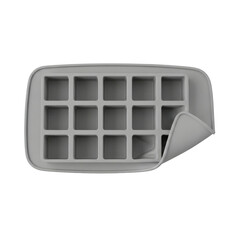 View of a flexible grey silicone ice cube tray, kitchen utensil, isolated on transparent background