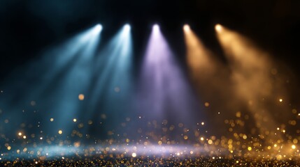 Dramatic nightclub celebration background with vibrant energy, featuring colorful spotlights and shimmering particles, creating an electrifying atmosphere for festive events and parties