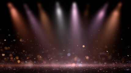 Dramatic nightclub celebration background with vibrant lights and sparkling confetti creating an energetic atmosphere perfect for festive events and celebrations with copy space