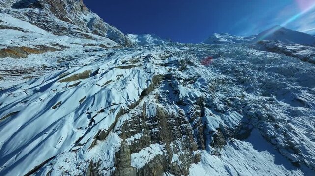 Extreme FPV drone flight up a massive, crevassed glacer.