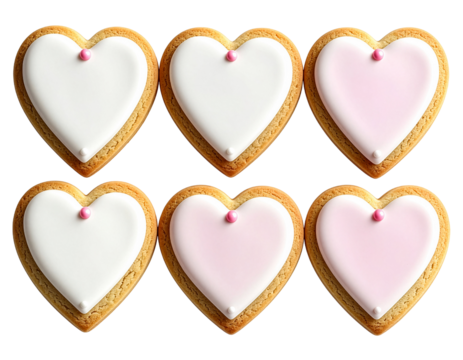 Soft pastel heart cookies set for Valentine’s Day, PNG transparent background