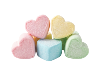 Pastel heart marshmallows for Valentine’s Day, PNG transparent background