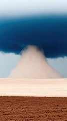 Dramatic dust storm over a field with dark clouds in the sky, creating a surreal landscape