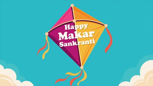 Makar sankranti happy kite sky, art video illustration.