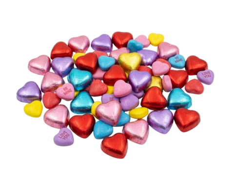 Assorted heart chocolates for Valentine’s Day, PNG transparent background
