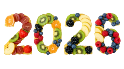 fruit collage "2026" for New Year, png transparent background