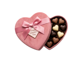 Heart chocolate box with ribbon for Valentine's day, png transparent background