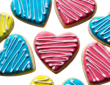 Blue and pink heart cookies for valentine's day, png transparent background