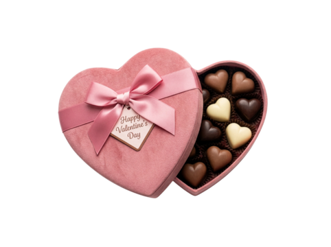 Heart chocolate box with ribbon for Valentine's day, png transparent background