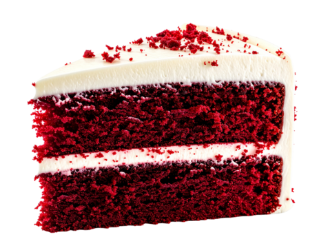 Slice of layered red velvet cake for Valentine’s Day, png on transparent background
