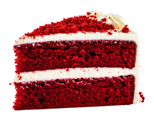 Slice of red velvet cake for valentine's day, png on transparent background