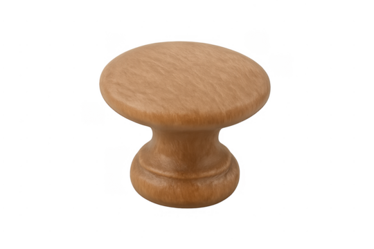 Round wooden cabinet knob on transparent background