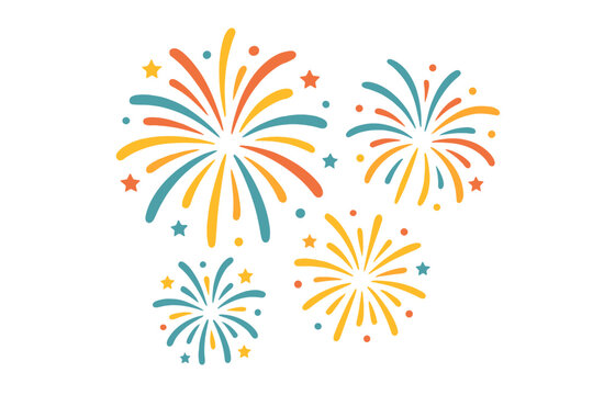 A vibrant vector illustration of fireworks, perfect for festive celebrations such as New Year’s Eve, the Fourth of July, Diwali, Chinese New Year, Eid al‑Fitr, Ramadan, Christmas, Halloween, parties