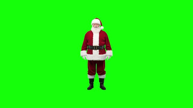 3d animation of a Santa Claus laughing with front view on Green Screen &ndash; Chroma Key Christmas Character Footage for Holiday Videos and Commercial Use.