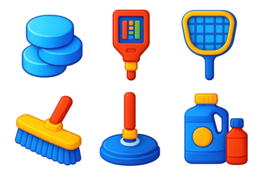 Set of blue and red cleaning supplies