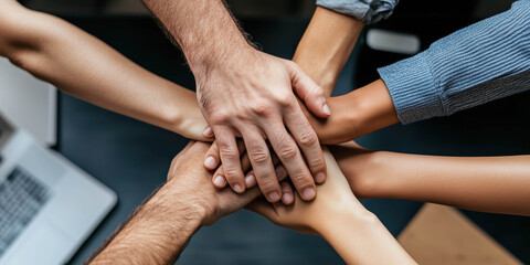 People doing fist bump together. Teamwork, unity and collaboration concept.