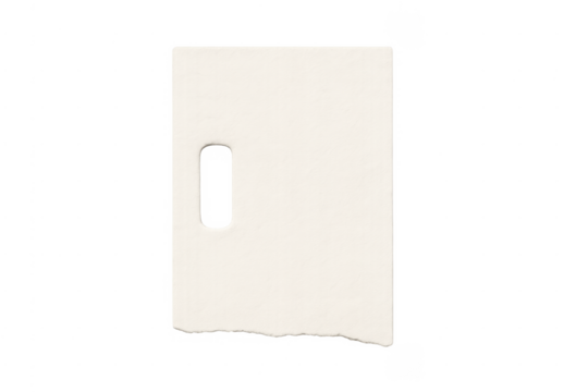 Torn piece of white paper with hole cutout