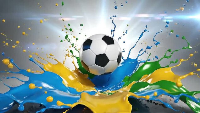 Soccer ball splash art: vibrant colors and dynamic motion for sports enthusiasts design elements